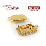 25x18mm Gold Plated Octagon Rectangle Pendant Bezel with European Crystals Halo Rhinestones