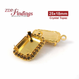 25x18mm Shiny Gold Plated Octagon Pendant Bezel with European Crystals Topaz Rhinestonesk
