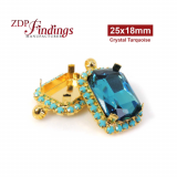 25x18mm Shiny Gold Plated Octagon Pendant Bezel Setting with European Crystals Halo Turquoise Rhinestones