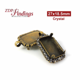 27x18.5mm Antique Brass Octagon Rectangle Pendant Bezel with European Crystals Crystal Rhinestones