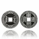 Chinese fortune coin amulet pewter pendant 40mm