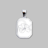Sterling Silver 925 20x12mm Octagon Pendant with Flower Engraving