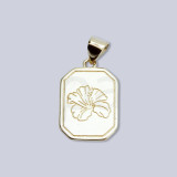 20x12mm Octagon Pendant with Flower Engraving, Brass Gold Plated