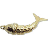 45mm Gold Plated Movable Carp Fish Pendant with Pink Cubic Zircon Stones 
