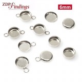 6mm Round 925 Sterling silver Bezel Cup Connector