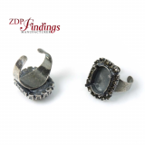 18x13mm Adjustable Ring Setting with Black Diamonds - shiny gold