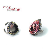 30X20mm Adjustable Pear Ring Setting with AB Rhinestones fit European Crystals 4327